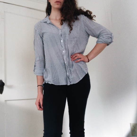 Velvet Heart Tops - Blue White Striped Button Down with Collar